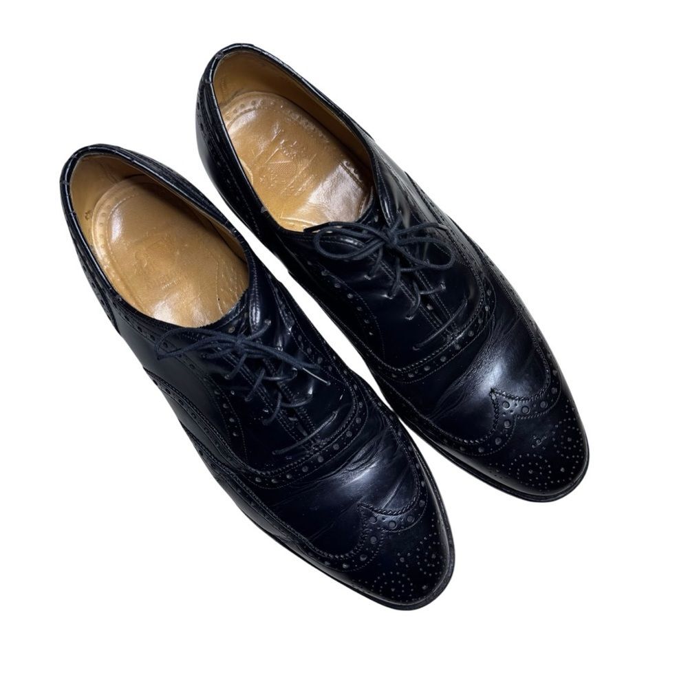 Johnston & Murphy Mens Black Crown Aristocraft Wingtip Oxford Leather Shoes Sz 9 - Picture 1 of 7